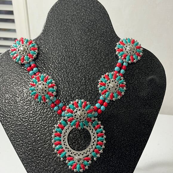 Unbranded Southwest Red & Turquoise Howlite Necklace Adjustable 22-24 inches - Picture 1 of 4